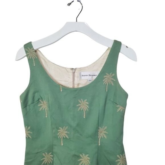 STEVEN STOLMAN Womens Dress 4 Princess Cut Green Palm Tropical Shift Embroidered - Picture 5 of 10